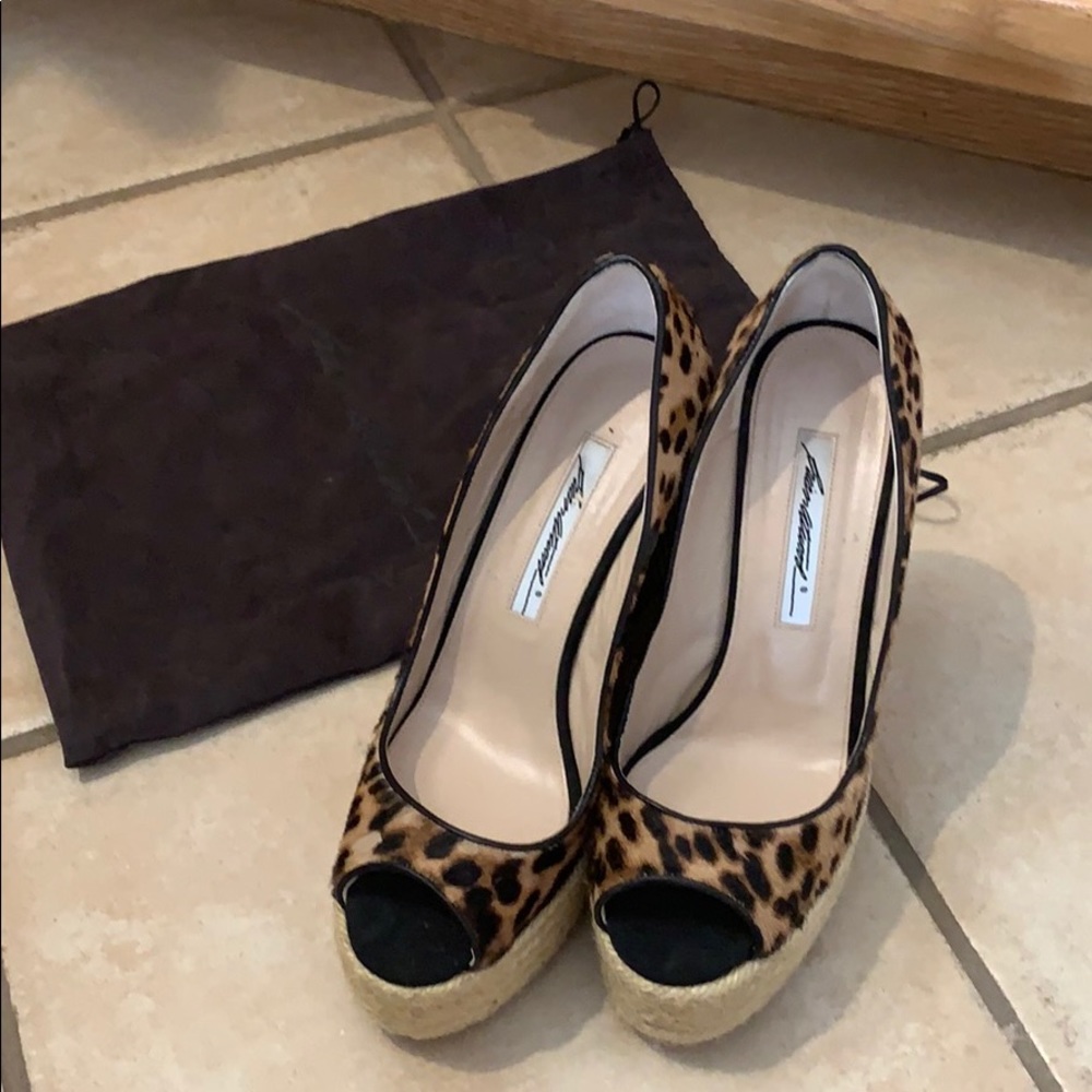 Brian Atwood Animal Print Fur Wedges